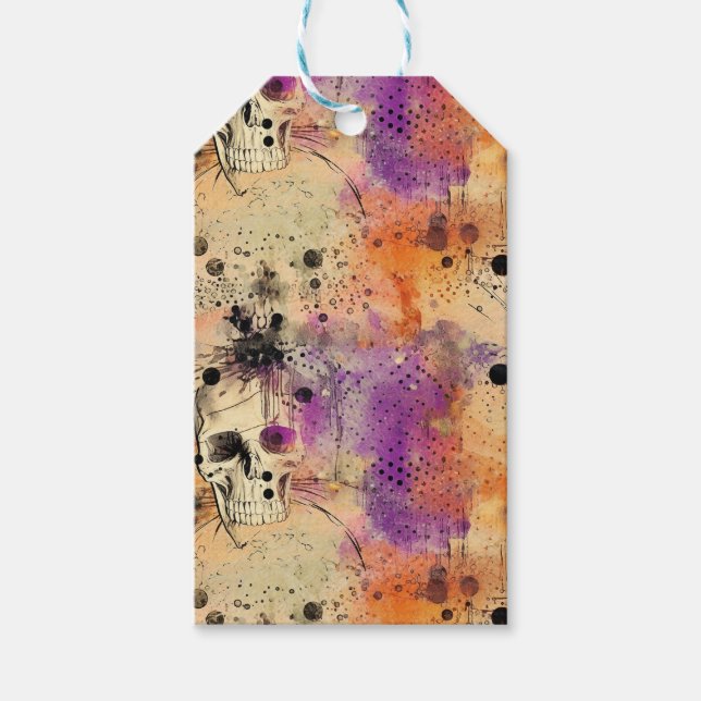 Skulls Dots Boho Abstraktes Muster Halloween Geschenkanhänger (Vorderseite)