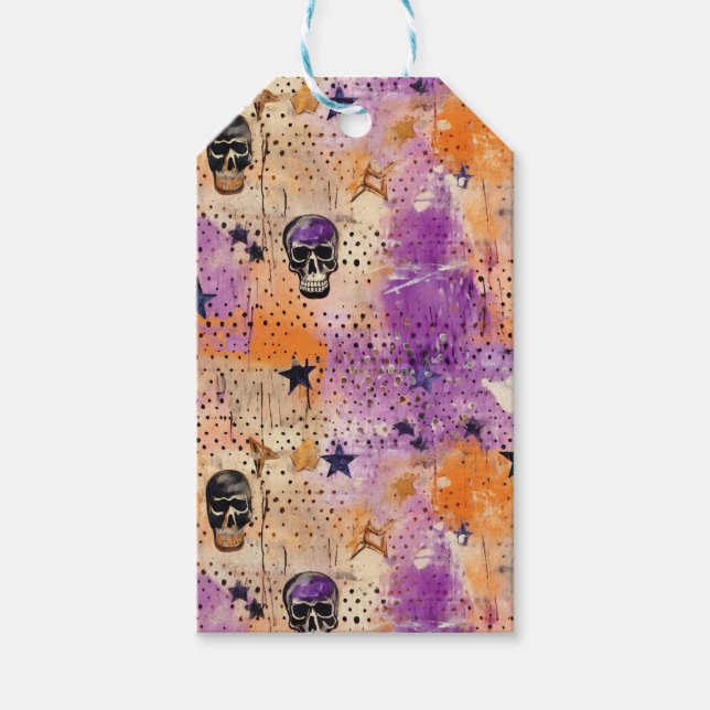 Skulls Dots Stars Boho Abstraktes Muster Halloween Geschenkanhänger (Vorderseite)