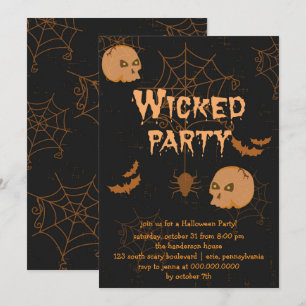 Skulls Fledermäuse und Spinnen Halloween-Party Ein Einladung
