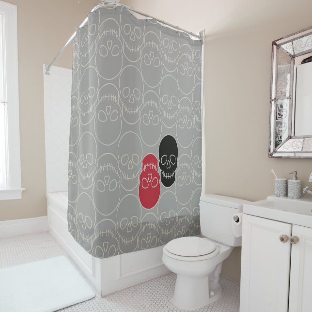 Skulls - Ghost Gray und Bone White Duschvorhang (Beispiel)