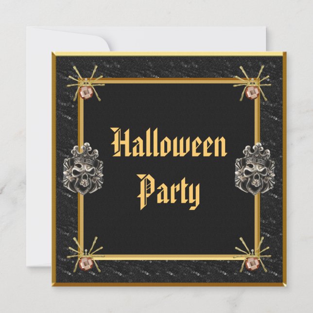 Skulls & Gold Spider Jewels Halloween-Party Einladung (Vorderseite)