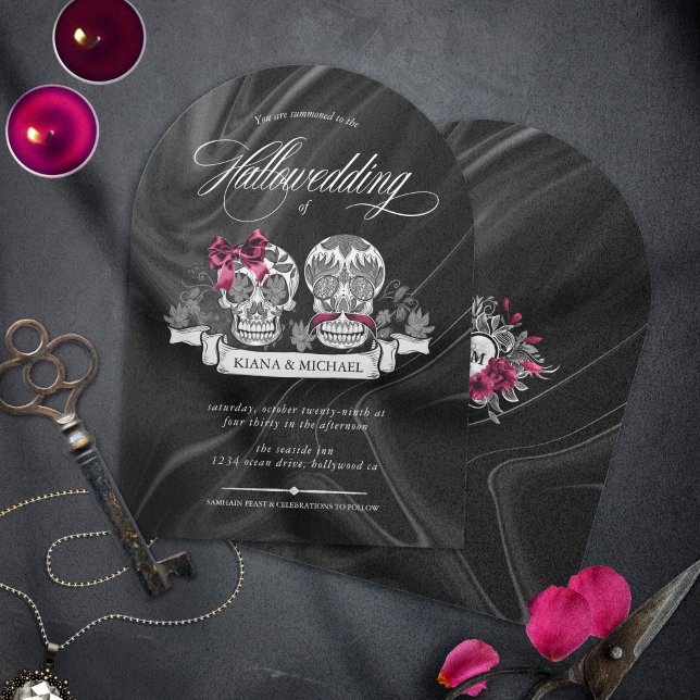 Skulls Gothic Hallowedding Burgundy Arch ID866 Einladung (Von Creator hochgeladen)