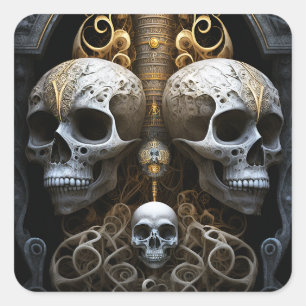 Skulls Gothic Horror Goth Surreal Art Quadratischer Aufkleber