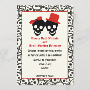 Skulls Halloween Rote Schwarze Hochzeit Einladung