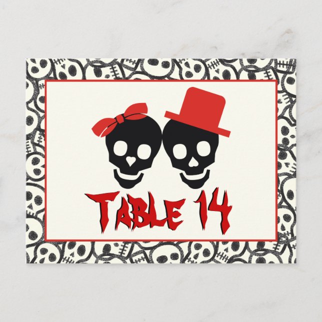 Skulls Halloween-Tischnummer Postkarte (Vorderseite)