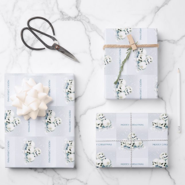 Skulls in the snow. Merry Christmas Geschenkpapier Set (Vorderseite)