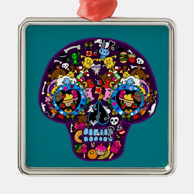 SKULLS - Kawaii Doodle Sugar Art von Leah G Silbernes Ornament (Vorne)