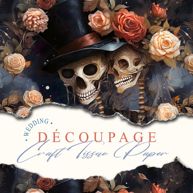 Skulls Küssen Steampunk Romantische gotische Hochz Seidenpapier (Treat yourself and your crafting to a bit of gothic romance with enchanting Gothic Wedding Paper.)