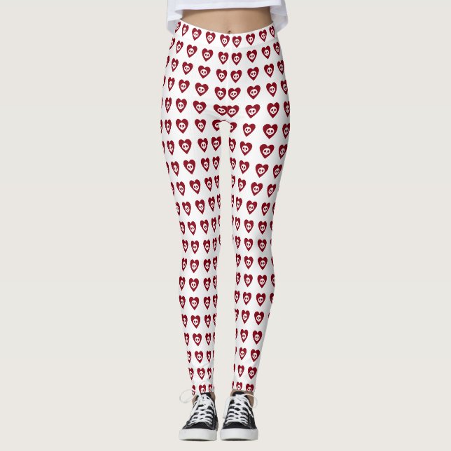 Skulls mit rotem Herzen Muster Halloween Leggings (Vorderseite)