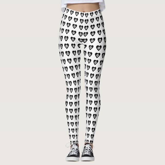 Skulls mit schwarzen Herzen Muster Halloween Leggings (Vorderseite)