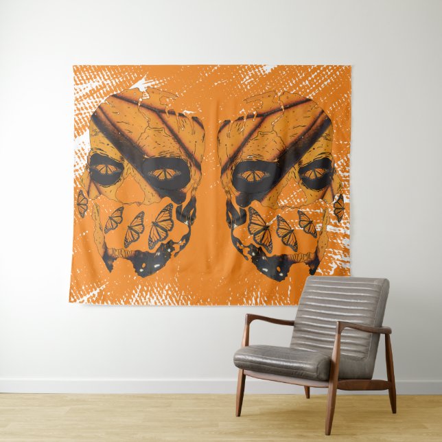Skulls & Monarch Butterfly Wandteppich (Beispiel (Horizontal))