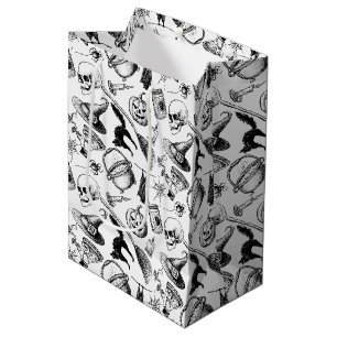Skulls Pumpkins Broomsticks Bats Halloween Mittlere Geschenktüte