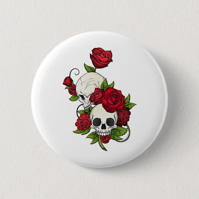Skulls Rose Día de Muertos Button (Vorderseite)