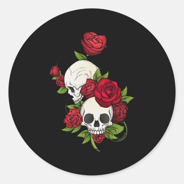 Skulls Rose Día de Muertos Runder Aufkleber (Vorderseite)