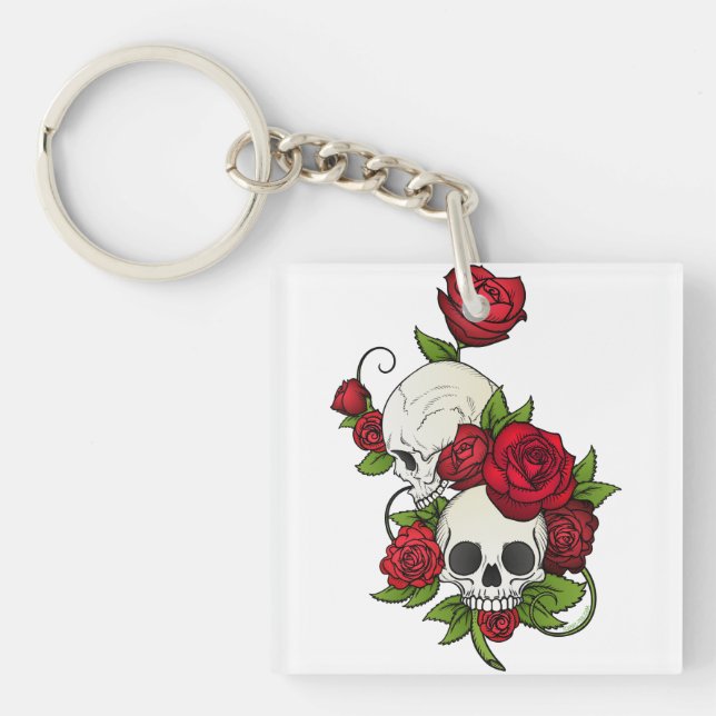 Skulls Rose Día de Muertos Schlüsselanhänger (Vorderseite)