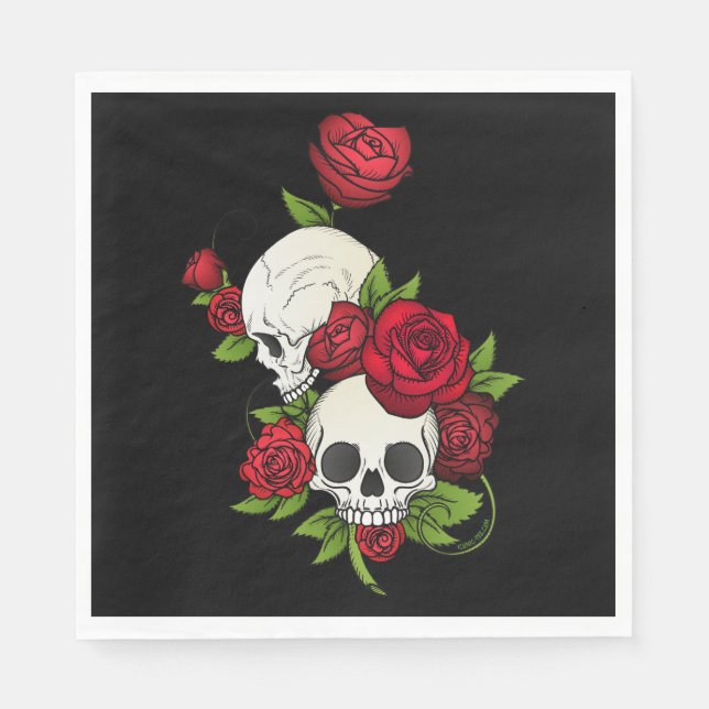 Skulls Rose Día de Muertos Serviette (Vorderseite)