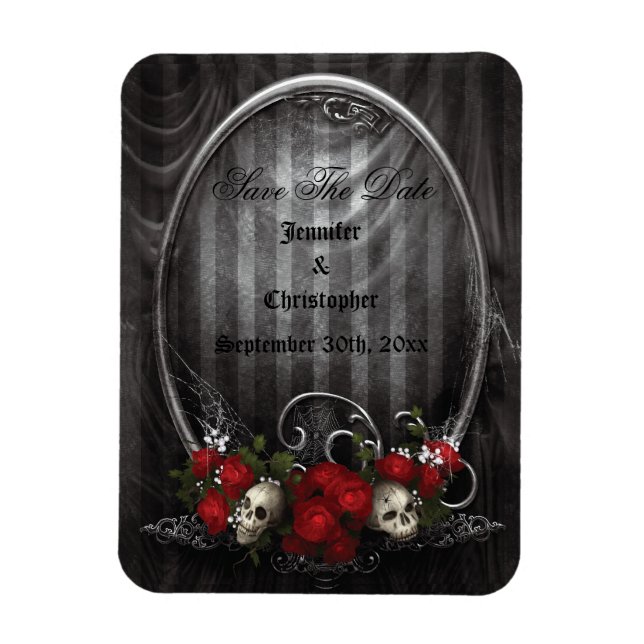 Skulls & Rose Gothic Save the Date Hochzeitsmagnet Magnet (Vertikal)