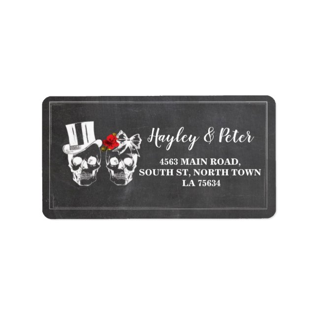 Skulls Rose Rustikale Adressenaufkleber Hochzeiten Adressaufkleber (Vorne)