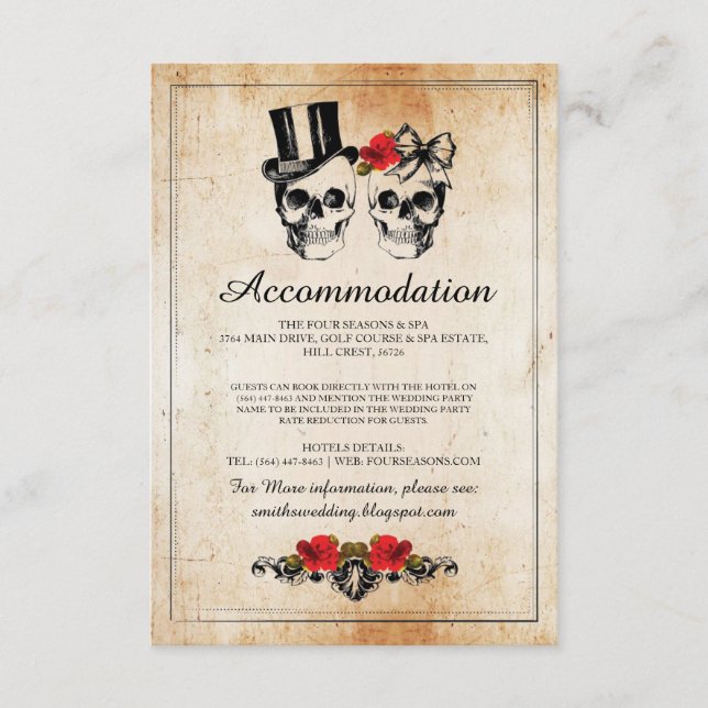 Skulls Rose Rustikale Unterkunft Hochzeitskarten Begleitkarte (Vorderseite)