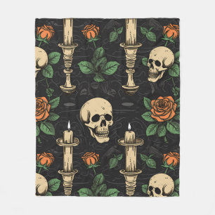 Skulls Rose und Candles Fleece Blanken