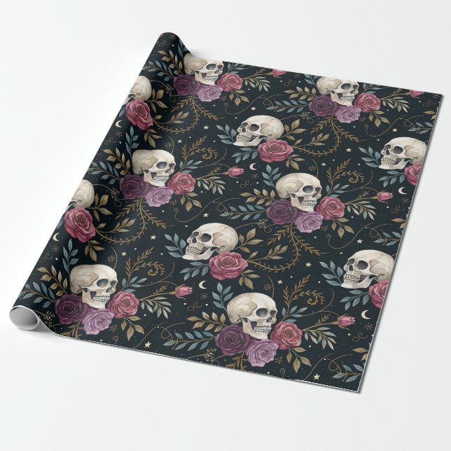Skulls & Roses Wrapping Paper Geschenkpapier (Ungerollt)