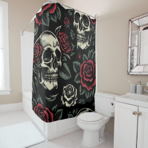 Skulls & Rote Rosen Gothic Floral Duschvorhang