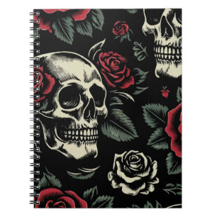 Skulls & Rote Rosen Gothic Floral Notizblock