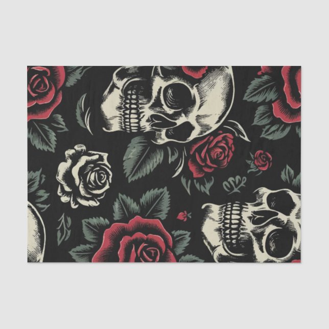 Skulls & Rote Rosen Gothic Floral Seidenpapier (Vorderseite)