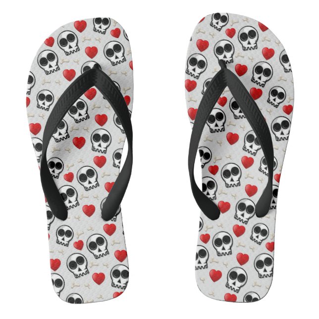 Skulls & Rotes Herz Halloween Muster Flip Flops (Fußbett)