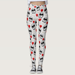Skulls & Rotes Herz Halloween Muster Leggings
