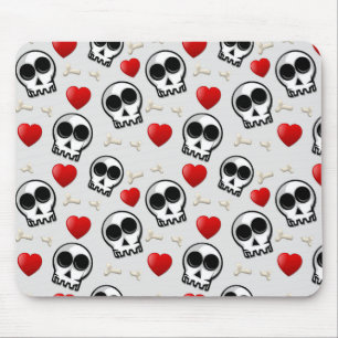 Skulls & Rotes Herz Halloween Muster Mousepad