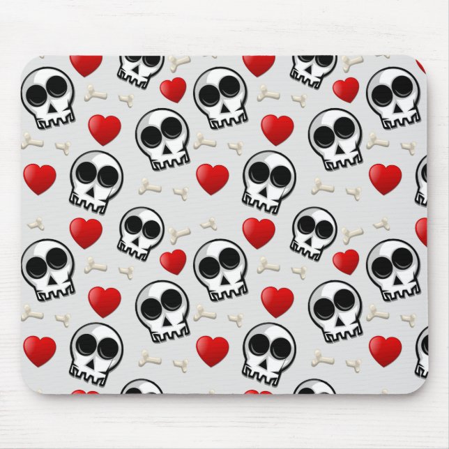 Skulls & Rotes Herz Halloween Muster Mousepad (Vorne)