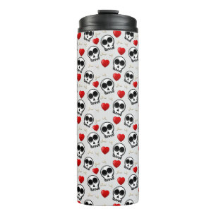 Skulls & Rotes Herz Halloween Muster Thermosbecher