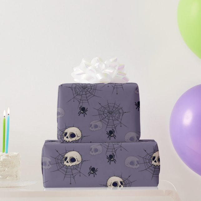 Skulls Spiders Spiderlips Blue Halloween Geschenkpapier (Partygeschenke)