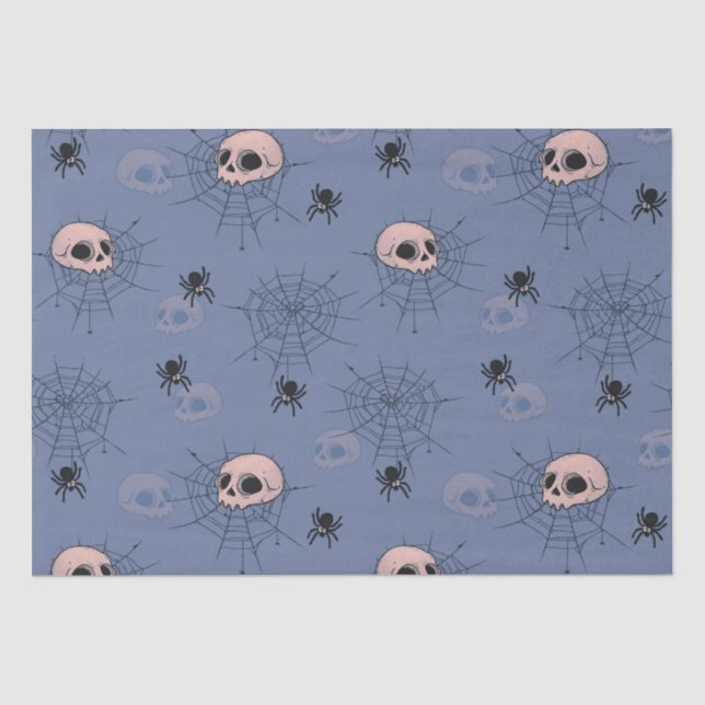 Skulls Spiders Spiderlips Blue Halloween Seidenpapier (Vorderseite)