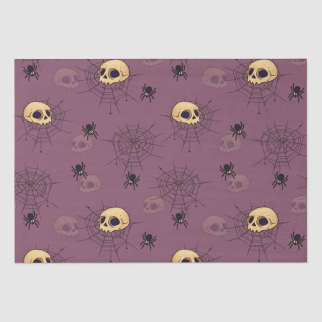 Skulls Spiders Spidernetze Lila Halloween Seidenpapier (Vorderseite)