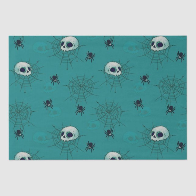Skulls Spiders Spiderwebs Green Halloween Seidenpapier (Vorderseite)