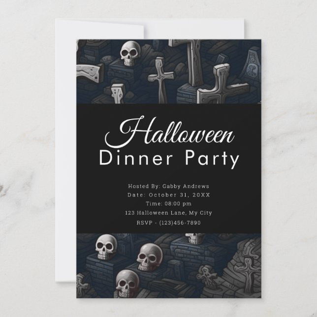 Skulls und Crosses Friedhof Halloween Party Einladung (Vorderseite)
