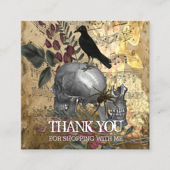 Skulls und Crow Dankeschön-Logo Quadratische Visitenkarte (Vorderseite)