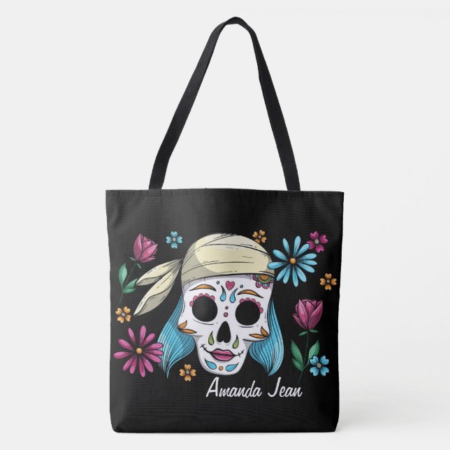 Skulls und Gitarren Blume Tasche (Vorderseite)