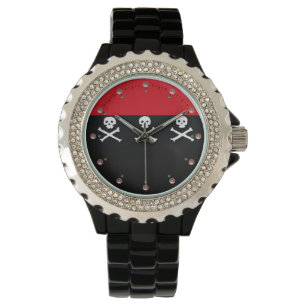 SKULLS UND KREUZELN ROTE SCHWARZE PIRATFLAGE ARMBANDUHR