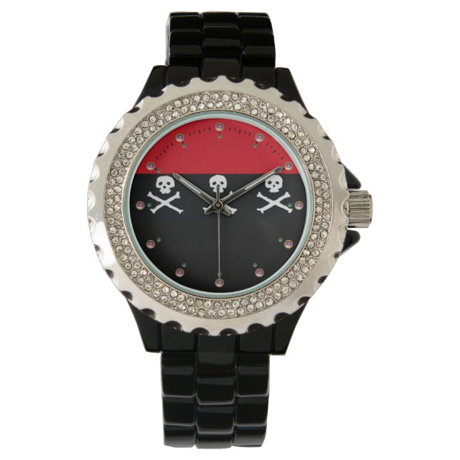 SKULLS UND KREUZELN ROTE SCHWARZE PIRATFLAGE ARMBANDUHR (Vorderseite)