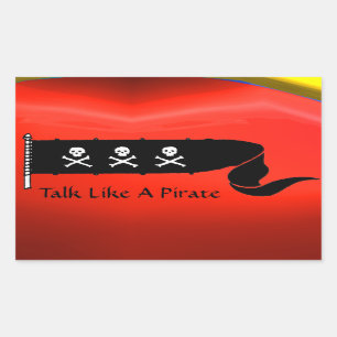 SKULLS UND KREUZELN ROTE SCHWARZE PIRATFLAGE RECHTECKIGER AUFKLEBER