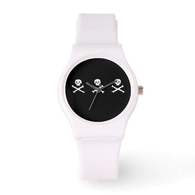 SKULLS UND KREUZKNOCHEN SCHWARZ-WEISSER PIRATFLAG ARMBANDUHR (Vorderseite)
