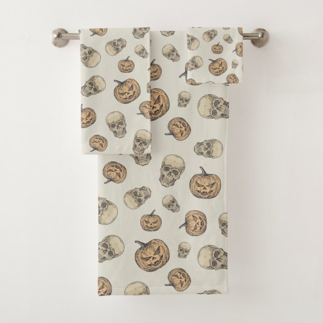 Skulls und Kürbis Halloween Muster Badhandtuch Set (Insitu)