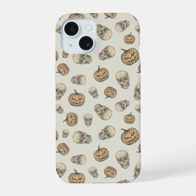 Skulls und Kürbis Halloween Muster iPhone 15 Hülle (Rückseite)