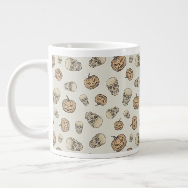 Skulls und Kürbis Halloween Muster Jumbo-Tasse (Links)