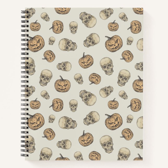 Skulls und Kürbis Halloween Muster Notizbuch (Vorderseite)