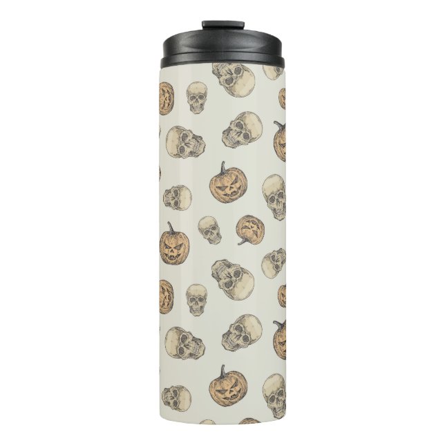 Skulls und Kürbis Halloween Muster Thermosbecher (Vorderseite)
