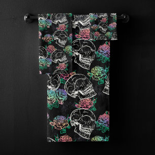Skulls und Ombre Rose   Gothic Glam Pastel Grunge Badhandtuch Set